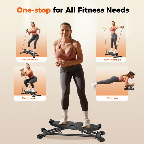 Balance Board for Full Body Workout, Wobble Board with LCD Monitor & Resistance Bands, 300 lbs Capacity Portable Rocker Board for Home Gym, Cardio, Core & Leg Training (Black)