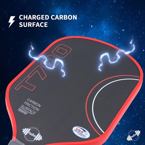 T700 Raw Carbon Fiber Pickleball Paddle – 16mm Rev-Core Power Polymer Core, Charged Carbon Surface for Ultimate Spin & Control – Sweat-Absorbing Anti-Slip Grip, USAPA Approved