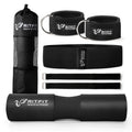 RitFit 7 Pcs Barbell Squat Pad Set, with Resistance Band, 2 Safety Straps, 2 Gym Ankle Straps & Carry Bag, Upgraded Neck & Shoulder Protective Pad Support for Squats, Lunges & Hip Thrust (Pink/Black)