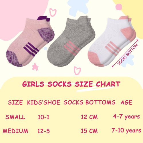 Comfoex 12 Pairs Girls Athletic Ankle Socks for 4-6 6-8 8-10 Years Old Cotton Short Socks for Little Big Kids
