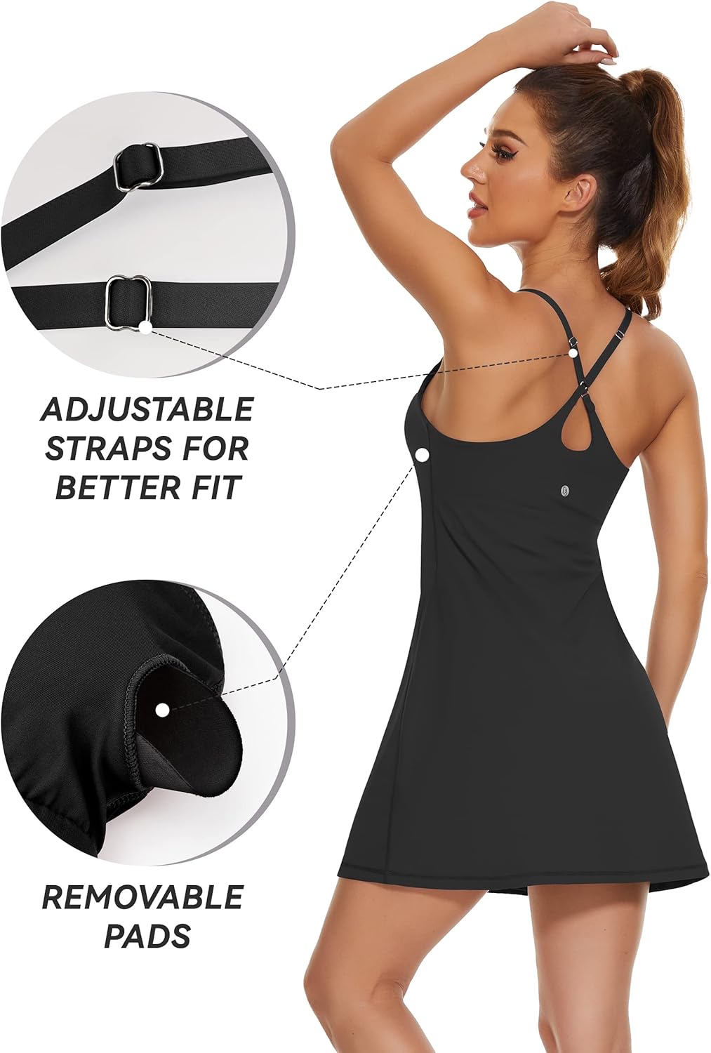 Skiennix Women's Tennis Dress - 2-in-1 Golf Workout Dress with Built-in Bra & Shorts Pockets | Adjustable Straps