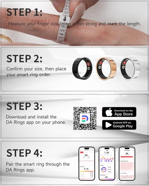 Luxelle Smart Ring Fitness Tracker with Sleep Monitor, Heart Rate, Blood Oxygen, Blood Pressure, Step Counter, 128 Sports Modes, IP68 Waterproof, Magnetic Charging, Compatible with iOS & Android
