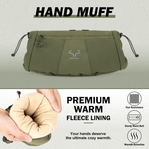 MOXULE Hunting Hand Warmer Muff: Portable Fleece Waist Handwarmer Pouch Insulated Outdoor Gear Cold Weather for Camping, Hiking Green