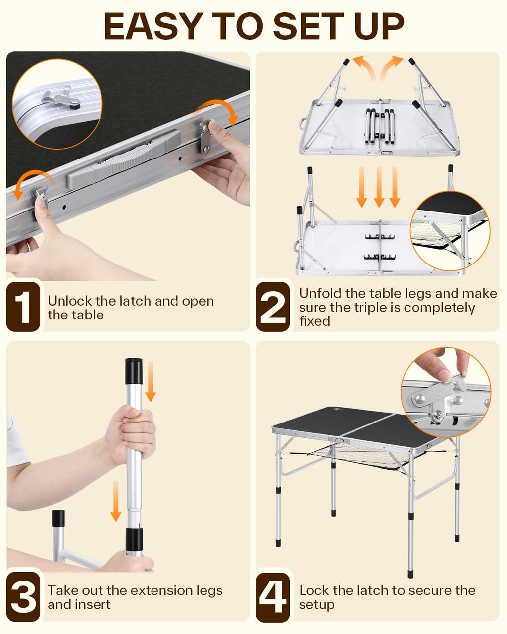 Sportneer Folding Table: Adjustable Height Camping Essentials 23.6" L x 15.7" W 2 Height with Mesh Layer - Compact & Portable Small Folding Table for Outdoor Camp Garden Picnic BBQ Dining Cooking