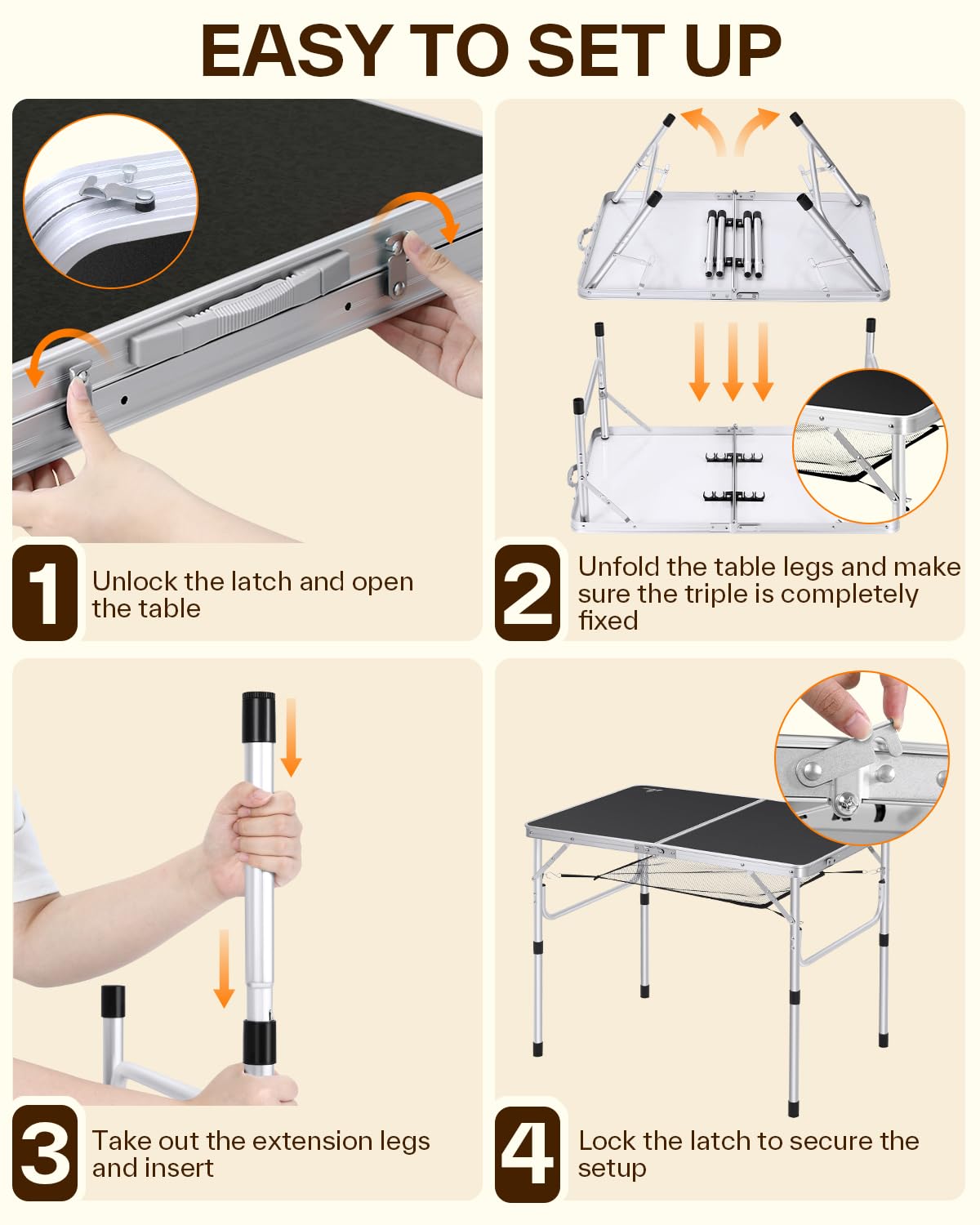 Sportneer Folding Table: Adjustable Height Camping Essentials 23.6" L x 15.7" W 2 Height with Mesh Layer - Compact & Portable Small Folding Table for Outdoor Camp Garden Picnic BBQ Dining Cooking