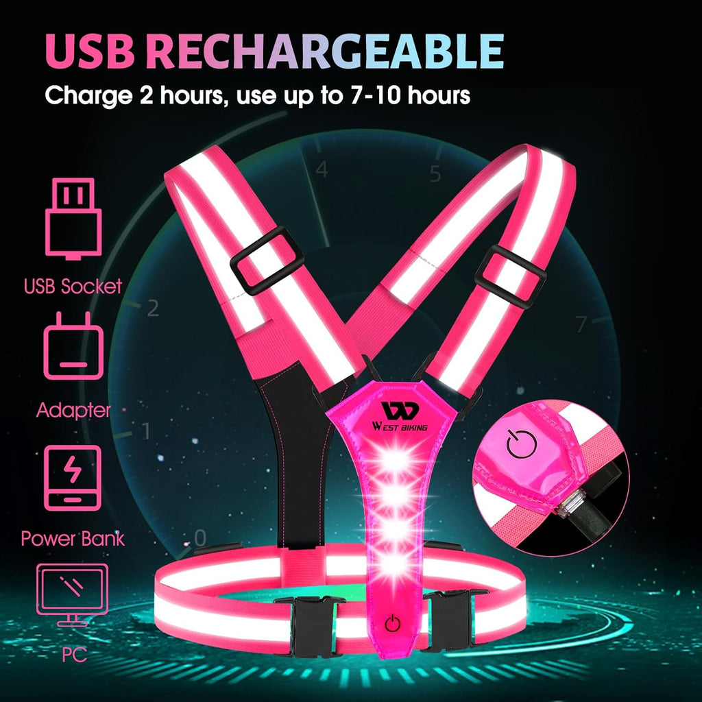 West Biking Reflective Running Vest - Rechargeable Light-Up Gear for Night Walkers & Runners