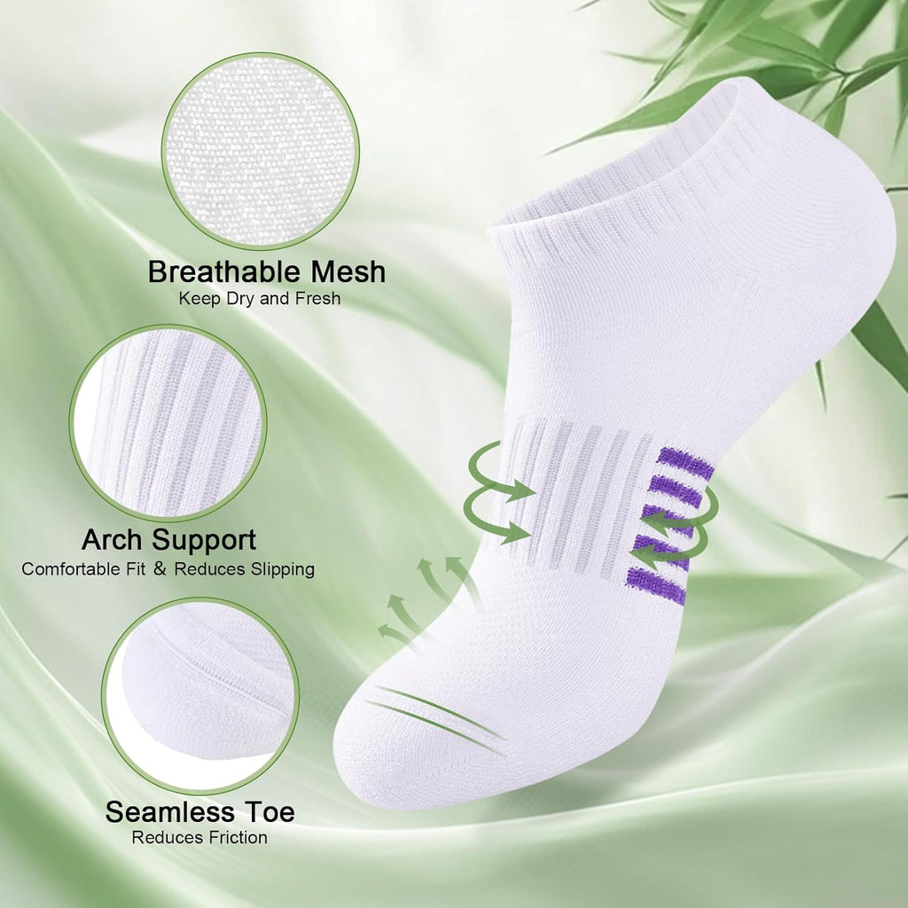 Skiennix Ankle Socks for Women - 6 Pairs Bamboo Viscose, Breathable & Cushioned, Low Cut Athletic Socks