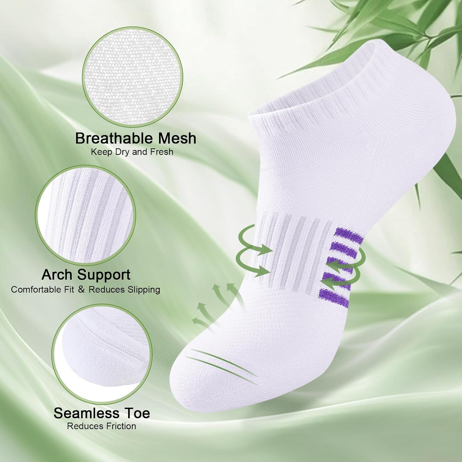 Skiennix Ankle Socks for Women - 6 Pairs Bamboo Viscose, Breathable & Cushioned, Low Cut Athletic Socks