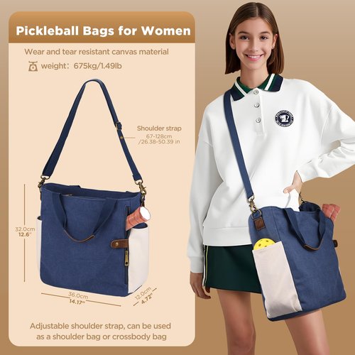 SMRITI Pickleball Bag with Adjustable Shoulder Strap- Stylish & Lightweight Pickleball Bag for Women, Large Capacity Perfect for Paddles, Balls & Accessories (Blue)