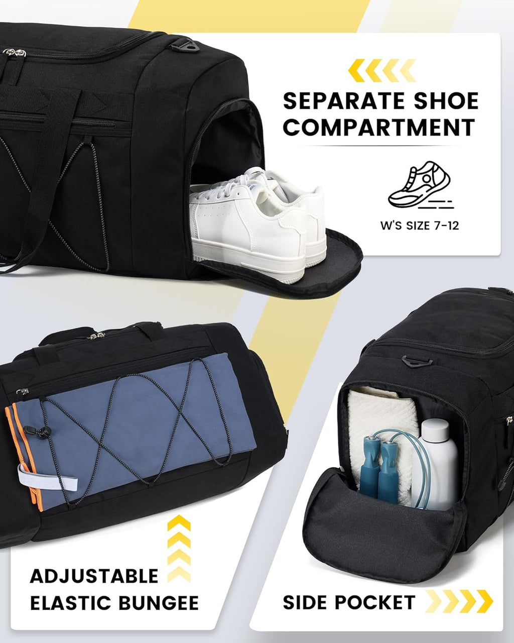 Vorspack Gym Bag - 21-Inch Water-Resistant Duffle with Shoe Compartment | Black Travel & Sports Bag