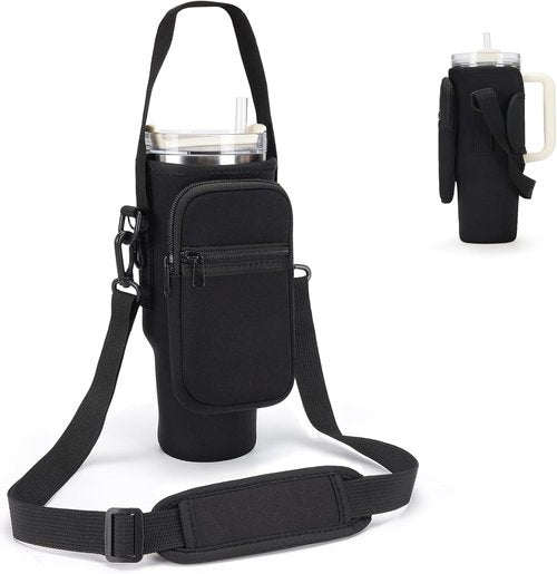 GOEWY Water Bottle Carrier Bag - Neoprene Holder for Stanley 40/30 oz Tumbler with Phone Pocket & Straps