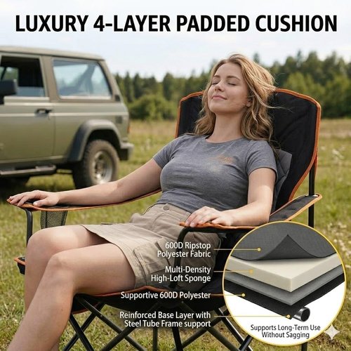 Fair Wind Heavy Duty Camping Chair - 350LBS Capacity, Fully Padded with Cup Holder & Side Pocket | 2 Pack
