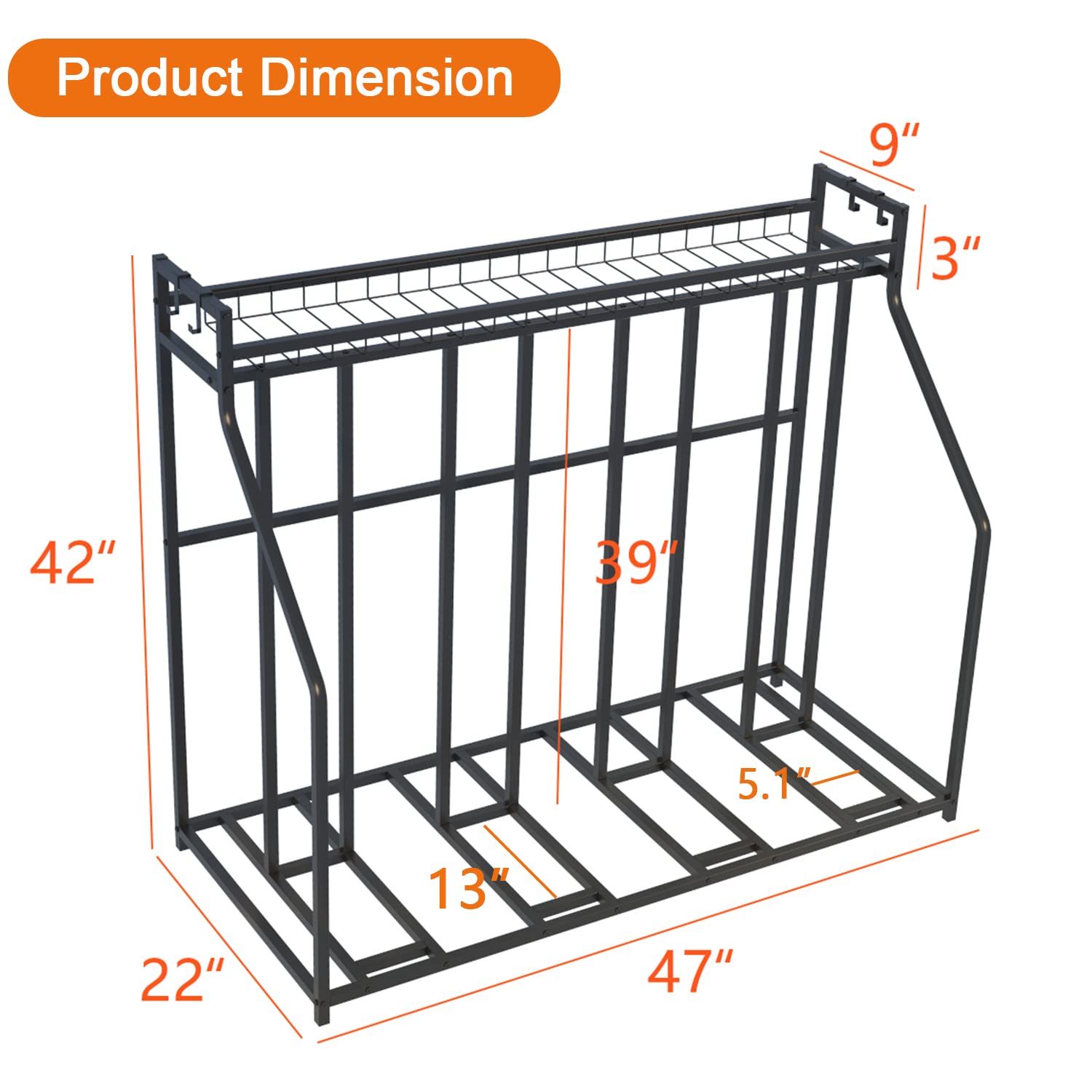 YiLifebes Stand Bike Racks for Garage, 4 Bike Stand Rack with Storage Basket, Metal Floor Bike Parking, Garage Organizer Suitable for Mountain, Hybrid, Adult and Kids Bikes