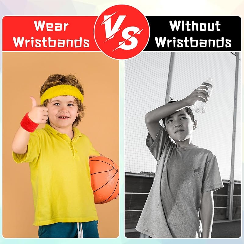 Kids Wrist Sweatbands Bulk Pack 72 Pcs Red & Yellow 3.15 x 1.97 in