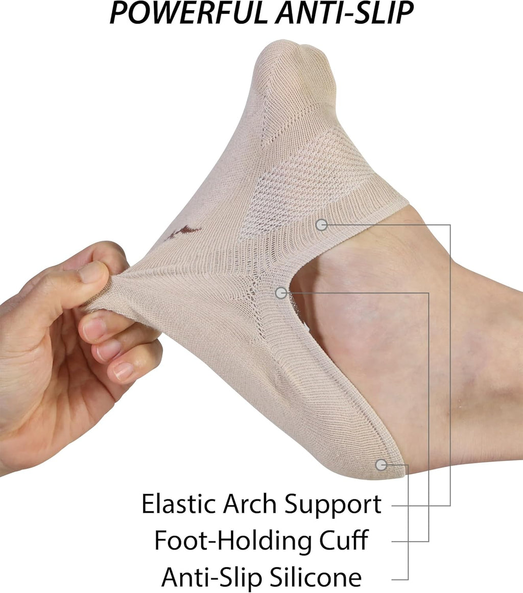 Skiennix Pro Mountain No Show Socks - Seamless Wide Toe Box, 6 Pack, Unisex, Size S to XL