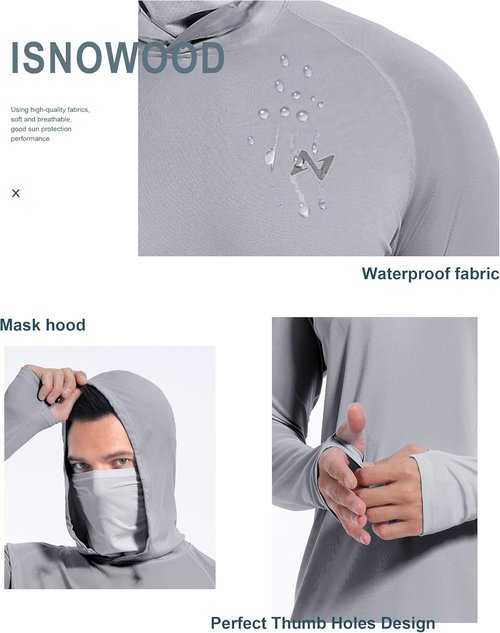 Isnowood Sun Shirt - Men's Long Sleeve UPF 50+ Fishing Hoodie for UV Protection | Ideal for Hiking & Running