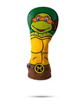 Pins & Aces TMNT Fairway Head Cover - Premium, Hand-Made Leather Headcover - Teenage Mutant Ninja Turtle Head, Tour Quality Golf Club Cover - Style and Customize You Golf Bag (Michelangelo)
