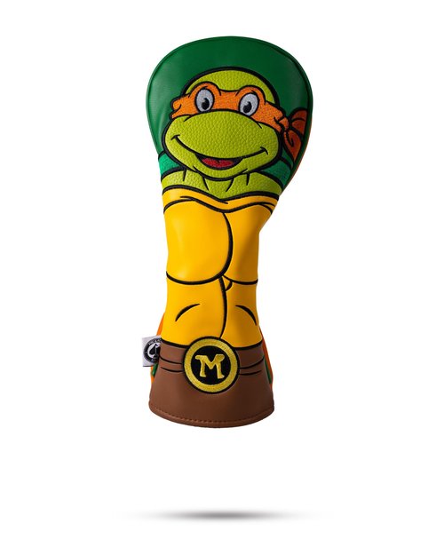 Pins & Aces TMNT Fairway Head Cover - Premium, Hand-Made Leather Headcover - Teenage Mutant Ninja Turtle Head, Tour Quality Golf Club Cover - Style and Customize You Golf Bag (Michelangelo)