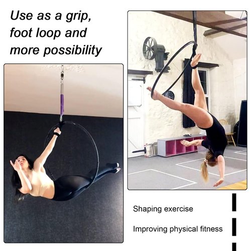 PRIOR FITNESS Upgraded 17.71" Lyra Aerial Hoop Hand Loop Strap Noose for Yoga Aerial Acrobatics Strength Training Black