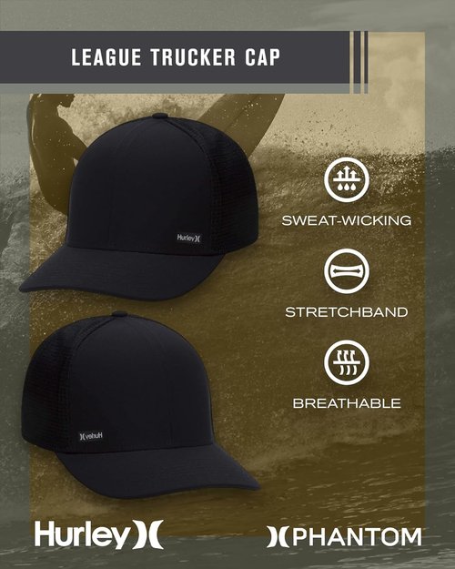 Hurley Men's Caps - H2O-Dri League Baseball Caps with Snapback Closure | Classic Trucker Hats (S-XL)