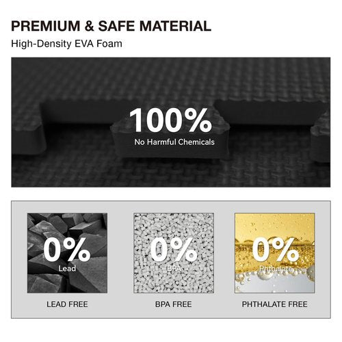 AIRHOP 18 Tiles Gym Floor Mat, EVA Foam Puzzle Gym Mat, High-Density Interlocking Foam Floor Tiles for Home Gym, Play Workout Garage Kitchen Flooring