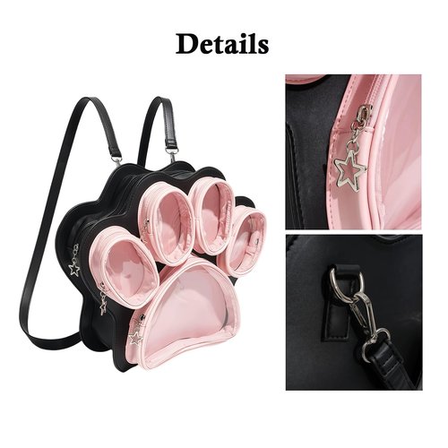 Aunewrick Cat Paw Ita Bag Kawaii Cute Backpack Ita Display Backpack with Clear Pocket Pretty Aesthetic Crossbody Shoulder Bag
