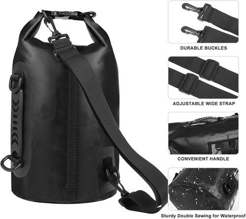 HEETA Waterproof Dry Bag - Lightweight Roll Top Storage Backpack with Phone Case | 30L Black