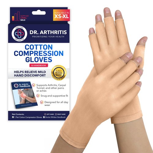 Dr. Arthritis Gloves for Women & Men, Fingerless Compression Gloves for Carpal Tunnel, Typing & Hand Pain Relief, Fingerless Hand Support for Enhanced Dexterity (Nude, M)