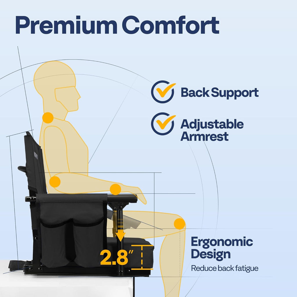 VIVOHOME Portable Stadium Seat - Comfortable Bleacher Chair with Back Support & Cup Holder | Black