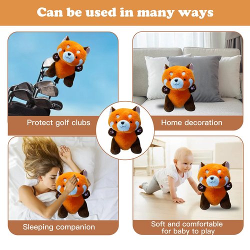 Cute Round Eyes Red Panda Golf Headcover, Animals Plush Golf Club Head Covers, Small Size Fits Hybird and Irons, Large Size Fits Standard 461cc Driver Head