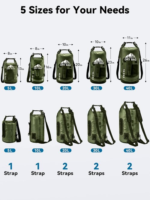 HEETA Waterproof Dry Bag - Lightweight Roll Top Storage Backpack with Phone Case | 5L/10L/20L/30L/40L for Travel, Swimming, Kayaking, and Camping