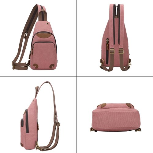 KL928 Canvas Sling Bag Crossbody Backpack Shoulder Casual Rucksack for Men Women,Rust Red