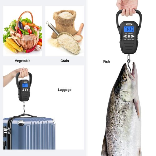 Dr.meter Fish Scale - Digital Fishing Scale with Backlit LCD Display & Measuring Tape - 110lb Capacity