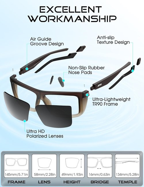 ATTCL Polarized Sunglasses for Men - Lightweight TR90 Square Frame with UV Protection for Outdoor Activities