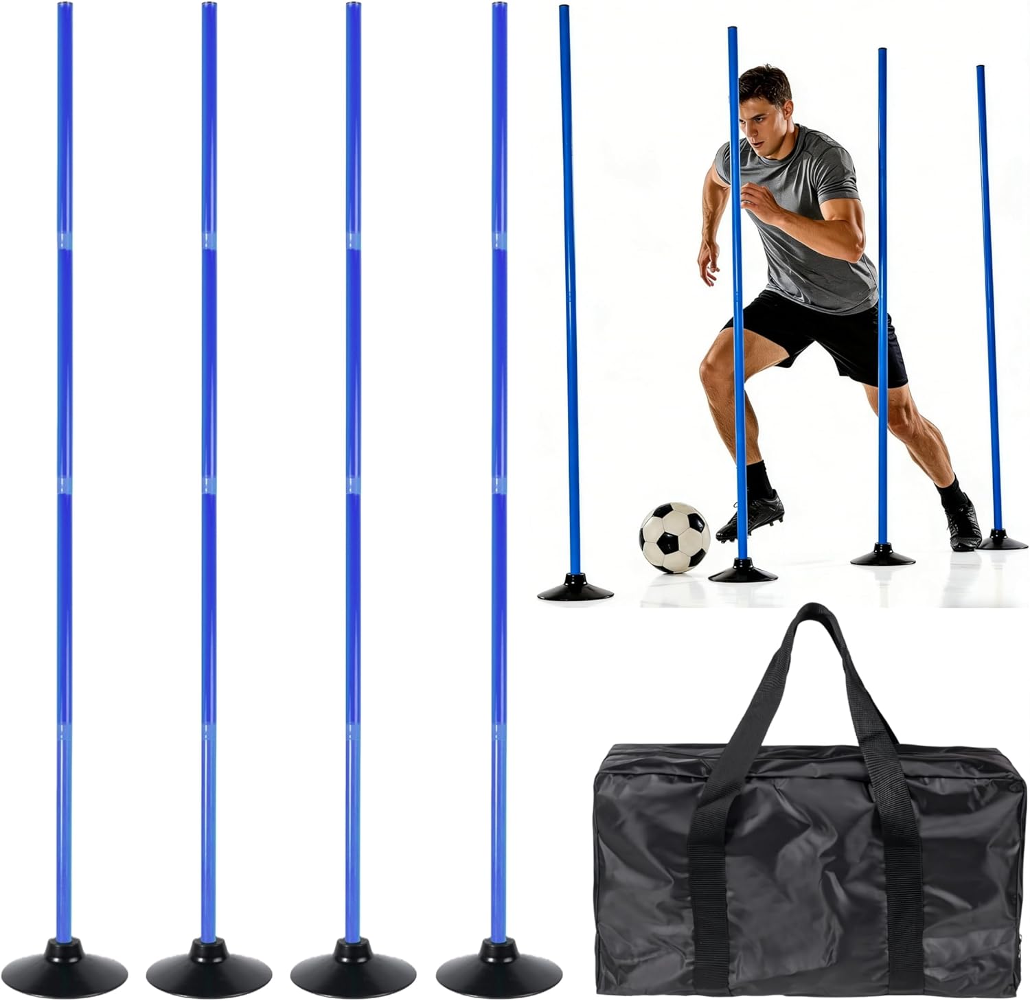 Skiennix 4 Pack Soccer Agility Training Poles - 5 FT Adjustable Speed Equipment for Football & Dog Practice
