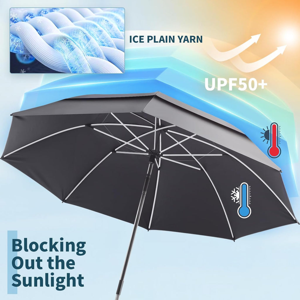 Skiennix Double Canopy Umbrella - 48.6" UPF50+ Beach Chair Umbrella with Clamp | 360° Adjustable for Outdoor Use