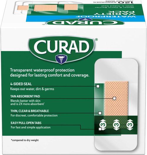 Curad Waterproof Bandage Variety Pack - 120 Assorted Bandages in 3 Styles for All Your Needs