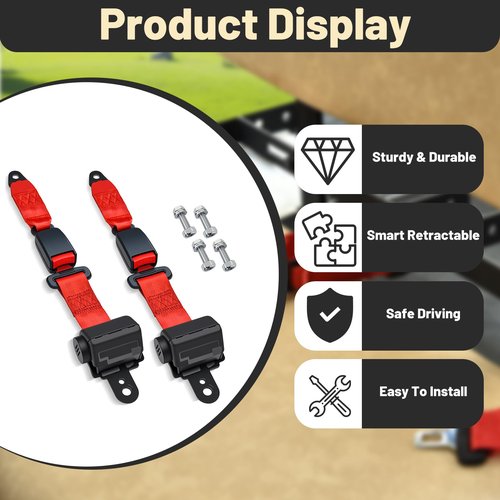Orle Oko Retractable Golf Cart Seat Belts, Compatible with EZGO, Yamaha, Club Car DS Precedent Most Golf Cart(2 Set), for Golf Cart Frond and Rear Seats, Red