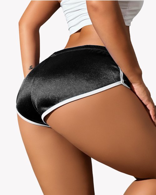 Hot Pants Shorts Booty Shorts Sports High Cut Yoga Gym Running Slimming Fitness Activewear Butt Lifting Rave Bottoms (US, Alpha, Large, Regular, Regular, Black)