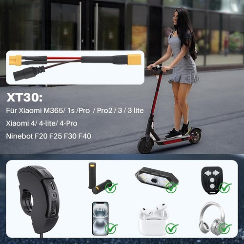 E Scooter USB C socket mobile device chargers, scooter charger 20W fast charger XT30 for Xiaomi M365 1s Pro Pro2 3 lite 4 4-lite 4-Pro Ninebot F20 F25 F30 F40 USB-A & Type-C scooter accessories