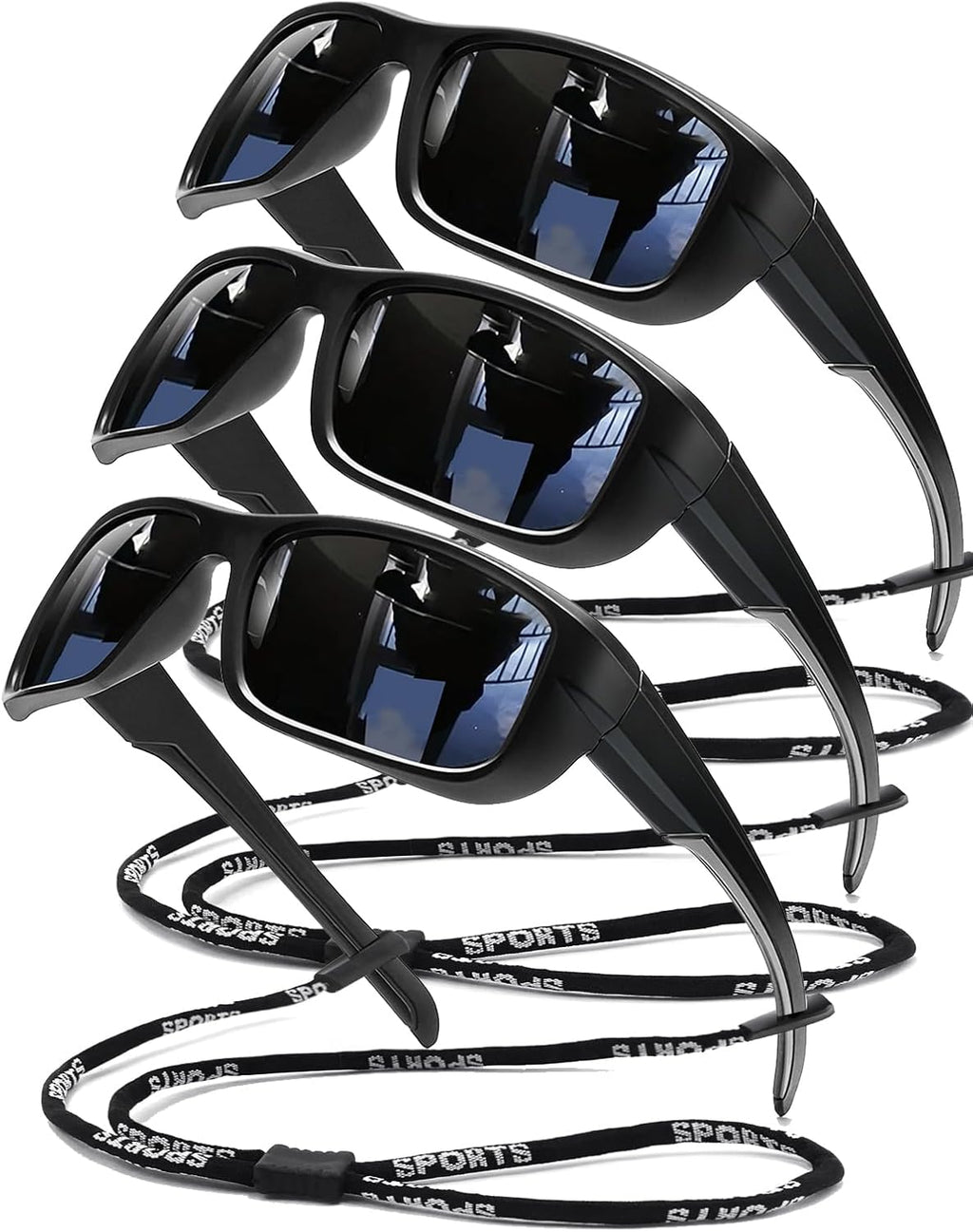 Skiennix Polarized Sports Sunglasses - UV400 Protection, Wrap-Around Frame | 3-Pack for Cycling & Fishing