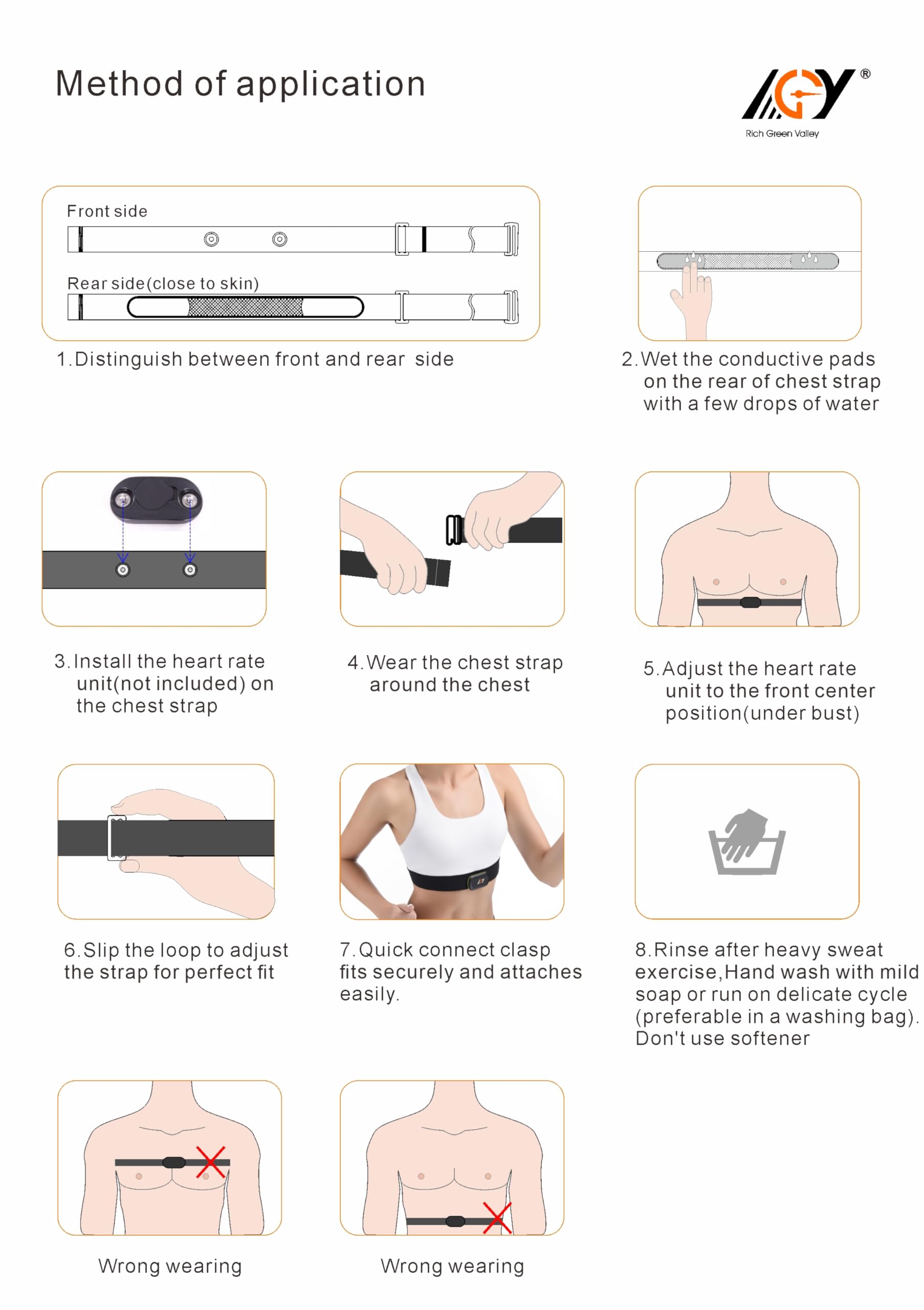 Rich Green Valley Heart Rate Monitor Chest Strap Compatible with Polar H10 H9 H7 H1 Wahoo Tickr Garmin HRM CooSpo,Black&Gray Large