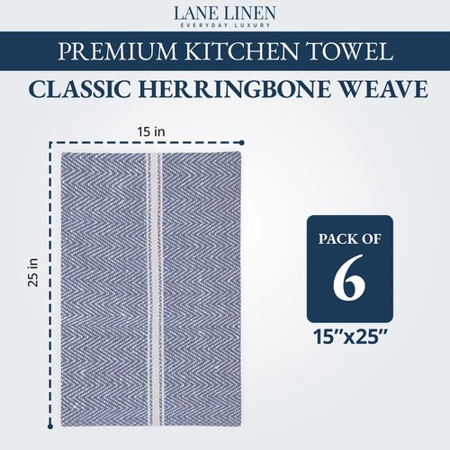 Lane Linen Kitchen Towels - 100% Cotton Dish Towels Set of 6, Lint-Free, 14"x25", Blue Chambray