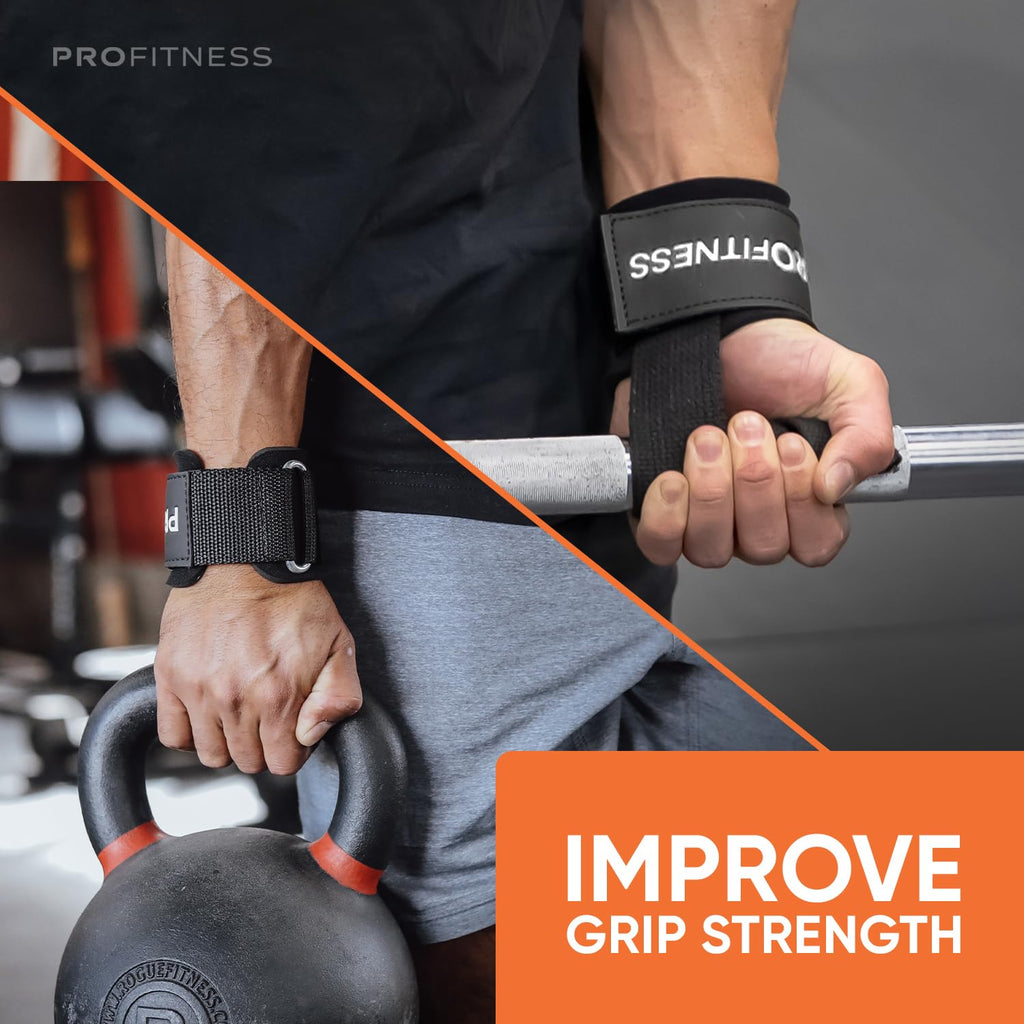 ProFitness Weight Lifting Straps for Men - Weight Lifting Straps for Women - Padded Neoprene Weight Straps Lifting Women & Men with Non Slip Silicone Grip (Black/Red)