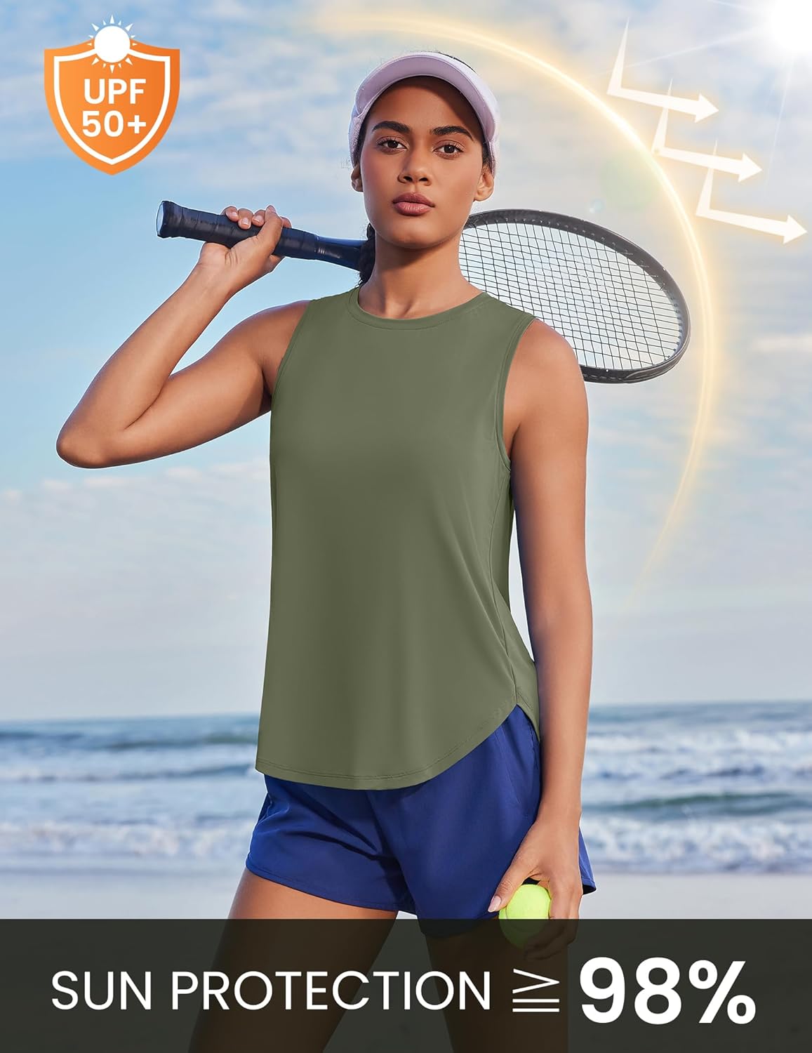 PINSPARK Women's Workout Tank Tops - Soft Sleeveless Yoga Shirts with Back Pleat & UPF 50+ | Loose Fit, Ideal for Running & Gym
