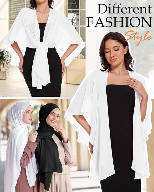 CHICGAL Sheer Chiffon Shawl - Elegant Wrap for Evening Dresses & Bridal Cover Up