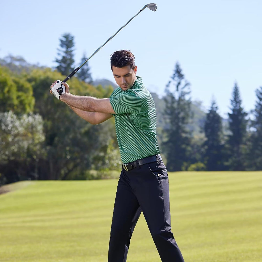 Skiennix Men's Golf Shirt - Moisture-Wicking Dry Fit Performance Polo | Short Sleeve Striped Design
