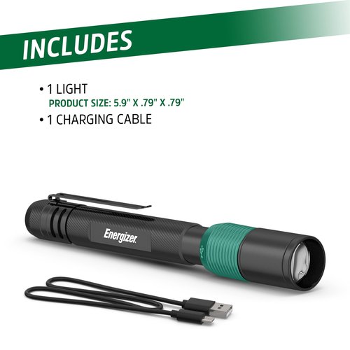 Energizer X-400 Pen Light Flashlight Rechargeable, Bright Penlight IPX4 Water-Resistant, Lightweight and Durable, Rechargeable Flashlight, USB Charging Cable Included
