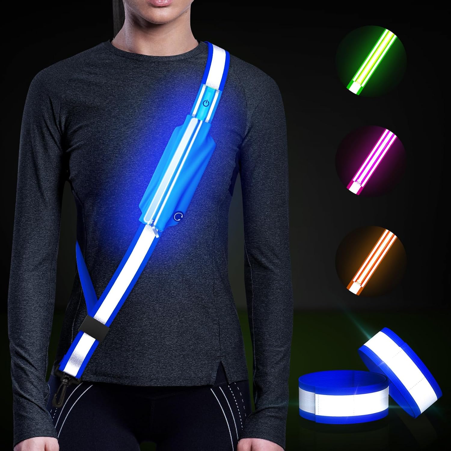 Ylzzrs LED Reflective Running Belt - High Visibility Adjustable Safety Gear for Night Walks | Includes Phone Bag/Armband