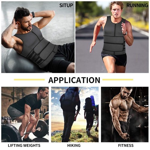 SHAPERIN Men Neoprene Sauna Zipper Waist Trimmer Vest Tank Top Trimmer Body Shaper with Two Adjustable Belts Large
